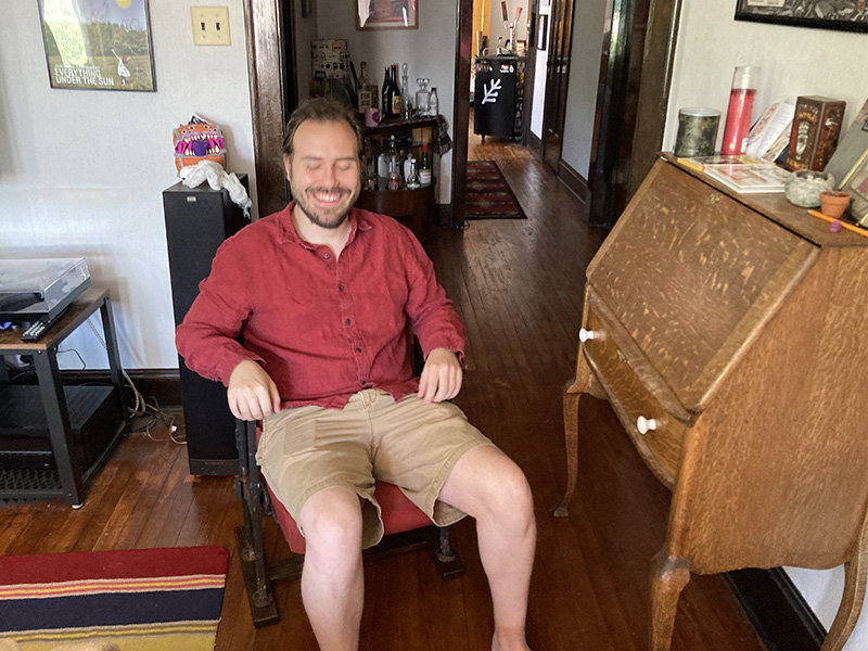 Photo of my friend enjoying his new chair