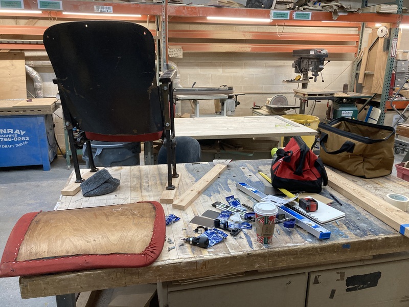 Photo of the seat with runners in a workshop