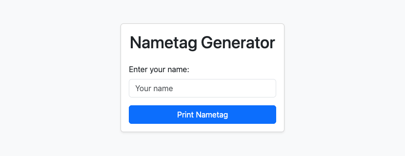 Screenshot of the nametag webform