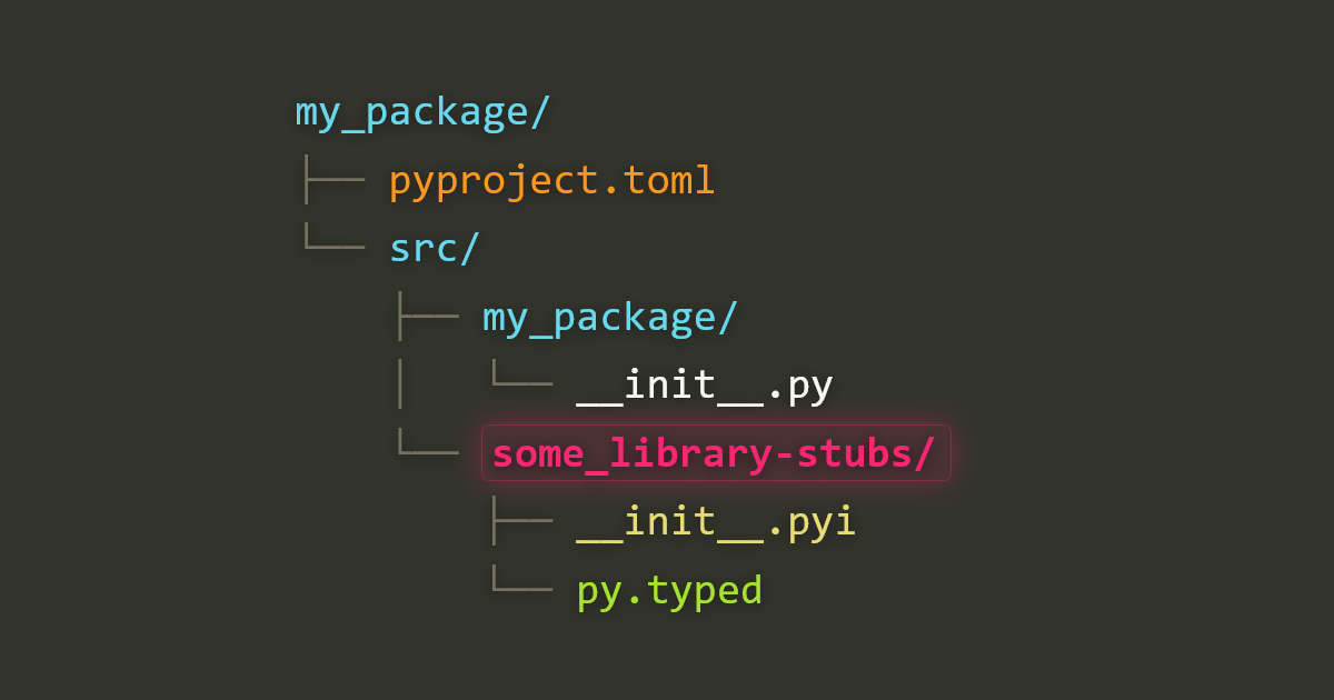 File tree of a src-layout Python project with a some_library-stubs directory sitting beside the main package under src/