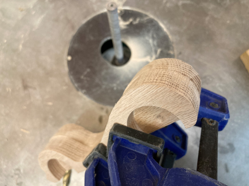 Photo of clamped side pieces with drum sander